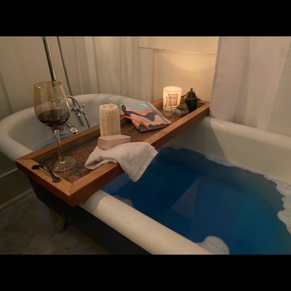 Handmade Reclaimed Wood Copper Bath Tray Wine Hold - Picture 7 of 14